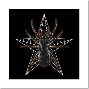 Pentagram Scary Spider Web Christmas Halloween Hallowxmas Posters and Art